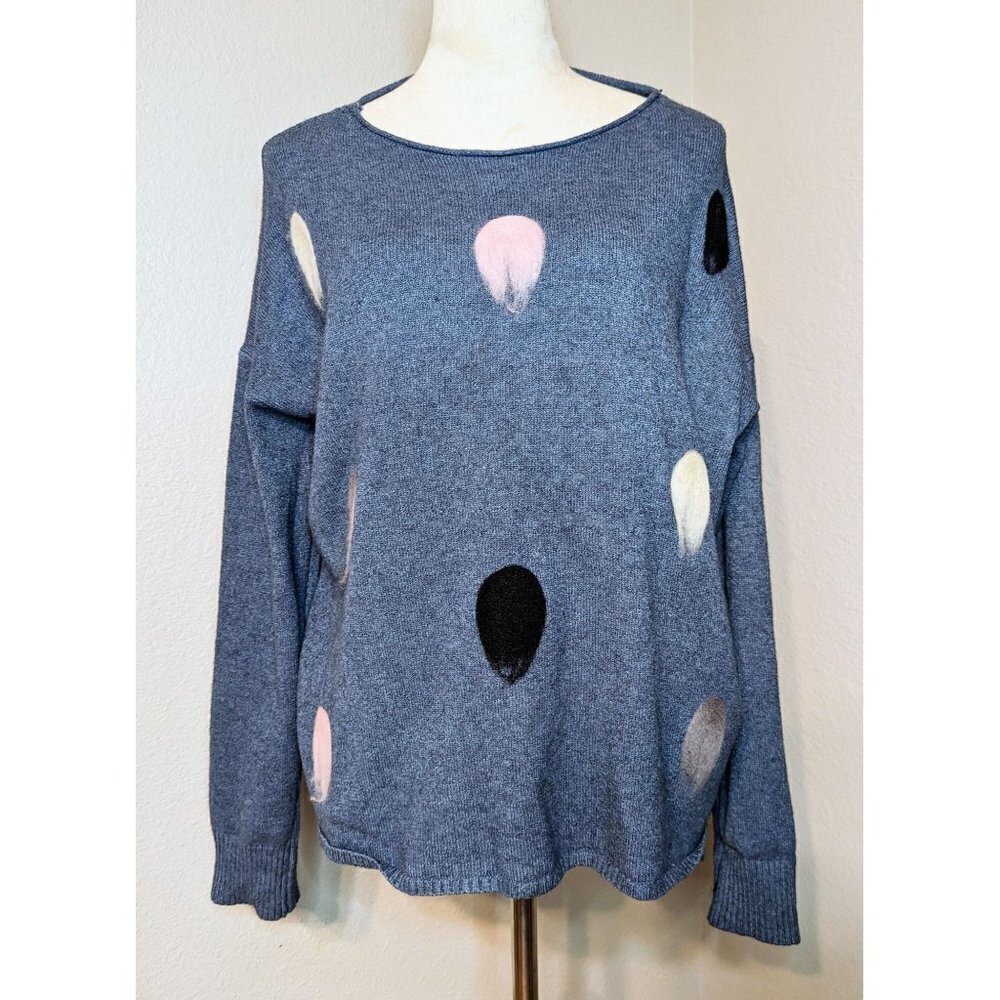 P Luca Milano Women's Blue Crew Neck Artsy Pullover Sweater Shirt Size L